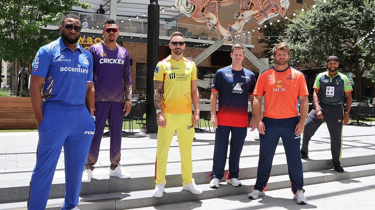 X/MI New York : All six team captains pose ahead of the start of Major League Cricket 2024.
